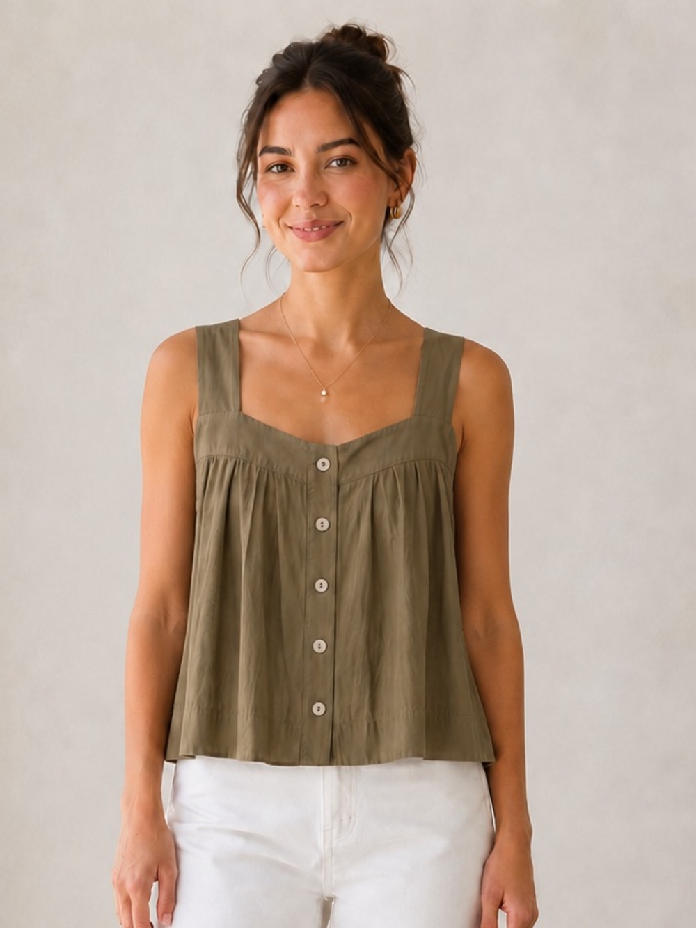 Christian Lacroix Olive Button-Front Camisole